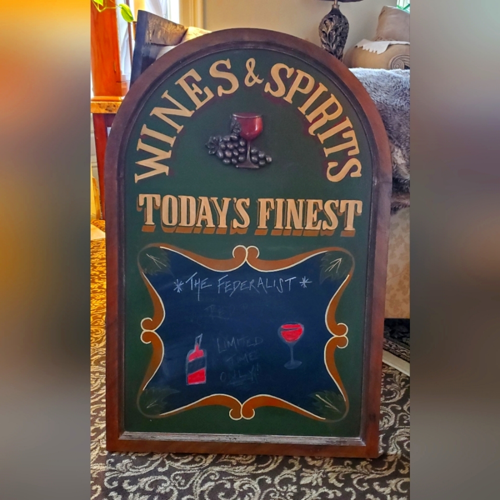 Vintage Large Wine & Spirits Message Board Chalk Menu Board Sign, Pub Bar